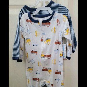 NWT 🚒🚙 Baby Views Infant 2-piece Set Footed Pajamas With Trucks And Stripes